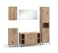 Vicco Juego de Muebles de baño Eliza, Roble Vikingo, 100 cm, Compuesto por Mueble bajo Lavabo, Espejo, Columna Alta, Columna Media y Armario Colgante