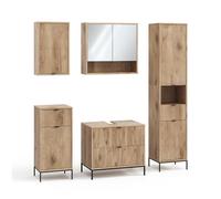Vicco Juego de Muebles de baño Eliza, Roble Vikingo, 70 cm, Compuesto por Mueble bajo Lavabo, Espejo, Columna Alta, Columna Media y Armario Colgante