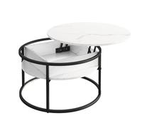 Vicco Mesa Baja Marlo, Mármol Blanco, 77 x 77 cm, con Tablero abatible para un Uso Flexible en el área de Estar