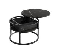 Vicco Mesa Baja Marlo, Negro/mármol-Blanco, 57 x 57 cm, con Tablero abatible para un Uso Flexible en el área de Estar