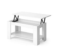 Vicco Mesa de Centro Lorenz, Blanco, 100 x 50 cm con función elevadora, con Mecanismo de elevación y Tablero de Mesa Regulable en Altura