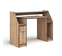 Vicco Mesa de Juego Joel, Roble Dorado, 123.2 x 45 cm con 1 cajón y 1 Puerta, con estantes y Soporte Elevado para Monitor