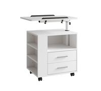 Vicco Mesilla de Noche Bora, Blanco, 60 x 69 cm con 2 cajones, con Tablero de Trabajo Giratorio y Ruedas para un Uso Flexible