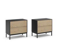 Vicco Mesilla de Noche Eliza, Roble Dorado/Antracita | Lote de 2, combinable para usar como mesa auxiliar o mesita de noche