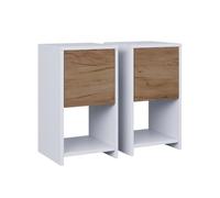 Vicco Mesilla de Noche EVO, Roble Blanco/Dorado, Lote de 2, Apto para Colocar Libros, lámparas y Objetos de Uso Cotidiano