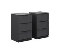 Vicco Mesilla de Noche Fino, Negro Brillo Intenso | con cajones, para colocar libros, lámparas y objetos cotidianos