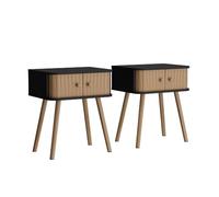 Vicco Mesilla de noche "Germo", Antracita/Bambú 40 x 47 cm | Lote de 2, apto para usar como mesita de noche o mesa auxiliar