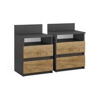 Vicco Mesilla de Noche Monty, Antracita/Roble Dorado, Lote de 2, para Guardar Objetos cotidianos en el Dormitorio
