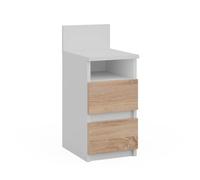 Vicco Mesilla de Noche Monty, Blanco/Sonoma, 25 x 59.1 cm | con 2 cajones, apto para colocación flexible junto a la cama o el sofá