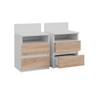 Vicco Mesilla de noche "Monty", Blanco/Sonoma 39.6 x 59.1 cm | Lote de 2, para guardar objetos cotidianos en el dormitorio