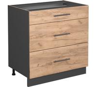 Vicco Mueble bajo de Cocina Fame-Line, Roble Dorado/Antracita, 80 cm con 3 cajones, sin encimera