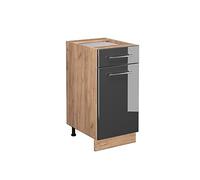 Vicco Mueble bajo de Cocina Fame-Line, Antracita Alto Brillo, 40 cm | Frente de MDF · Sin encimera · Patas regulables en altura · Tiradores de metal · Cierre suave