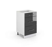Vicco Mueble bajo de Cocina Fame-Line, Antracita Alto Brillo, 50 cm | Frente de MDF · Sin encimera · Patas regulables en altura · Tiradores de metal · Guías metálicas de extracción total