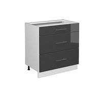 Vicco Mueble bajo de Cocina Fame-Line, Antracita Alto Brillo, 80 cm | Frente de MDF · Sin encimera · Patas regulables en altura · Tiradores de metal · Guías metálicas de extracción total