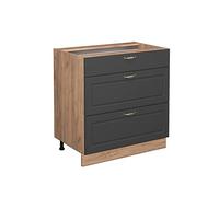 Vicco Mueble bajo de Cocina Fame-Line, Antracita-Oro, 80 cm con 3 cajones, sin encimera, para Combinar con Otros módulos de la Serie Fame-Line