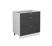 Vicco Mueble bajo de Cocina Fame-Line, Antracita-Oro, 80 cm | Frente de MDF · Sin encimera · Patas regulables en altura · Tiradores de metal · Guías metálicas de extracción total