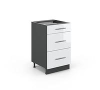 Vicco Mueble bajo de Cocina Fame-Line, Blanco Alto Brillo, 50 cm | Frente de MDF · Sin encimera · Patas regulables en altura · Tiradores de metal · Guías metálicas de extracción total