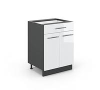 Vicco Mueble bajo de Cocina Fame-Line, Blanco Alto Brillo/Antracita, 60 cm con cajón, sin encimera