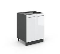 Vicco Mueble bajo de Cocina Fame-Line, Blanco Alto Brillo/Antracita, 60 cm sin encimera