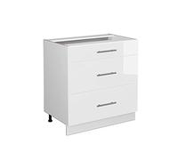 Vicco Mueble bajo de Cocina Fame-Line, Blanco Alto Brillo/Blanco, 80 cm | Frente de MDF · Sin encimera · Patas regulables en altura · Tiradores de metal · Guías metálicas de extracción total