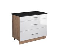 Vicco Mueble bajo de Cocina Fame-Line Blanco Alto Brillo/Roble 100 cm