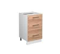 Vicco Mueble bajo de Cocina Fame-Line, Roble Dorado, 50 cm | 3 Cajones · Sin encimera · Patas regulables en altura · Tiradores de metal · Guías metálicas de extracción total