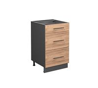 Vicco Mueble bajo de Cocina Fame-Line, Roble Dorado, 50 cm | 3 Cajones · Sin encimera · Patas regulables en altura · Tiradores de metal · Guías metálicas de extracción total