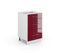 Vicco Mueble bajo de Cocina Fame-Line, Rojo Burdeos Alto Brillo, 50 cm | Frente de MDF · Sin encimera · Patas regulables en altura · Tiradores de metal · Guías metálicas de extracción total