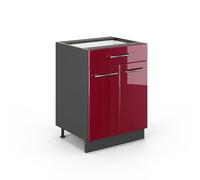 Vicco Mueble bajo de Cocina Fame-Line, Rojo Burdeos Alto Brillo, 60 cm