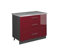 Vicco Mueble bajo de Cocina Fame-Line Rojo Burdeos Brillo/Antracita 100 cm