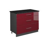 Vicco Mueble bajo de Cocina Fame-Line Rojo Burdeos Brillo/Antracita 100 cm