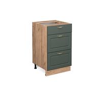 Vicco Mueble bajo de Cocina Fame-Line, Verde Dorado Casa de Campo, 50 cm | Frente de MDF · Sin encimera · Patas regulables en altura · Tiradores de metal · Guías metálicas de extracción total
