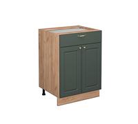 Vicco Mueble bajo de Cocina Fame-Line, Verde Dorado Casa de Campo, 60 cm con cajón, sin encimera, para Combinar con Otros módulos de la Serie Fame-Line