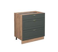 Vicco Mueble bajo de Cocina Fame-Line, Verde Dorado Casa de Campo, 80 cm con 3 cajones, sin encimera, para Combinar con Otros módulos de la Serie Fame-Line