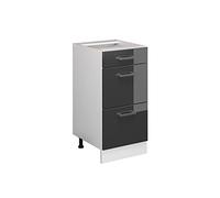 Vicco Mueble bajo de Cocina R-Line, Antracita Alto Brillo, 40 cm | 3 Cajones · Sin encimera · Patas regulables en altura · ✓ Fácil acceso · ✓ Libremente combinable
