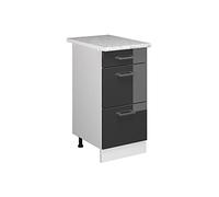 Vicco Mueble bajo de Cocina R-Line, Antracita Alto Brillo, 40 cm con cajones y encimera, para combinación Libre Dentro de Sistemas de Cocina modulares