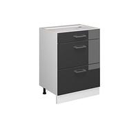 Vicco Mueble bajo de Cocina R-Line, Antracita Alto Brillo/Blanco, 60 cm con cajones, sin encimera