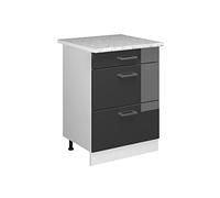 Vicco Mueble bajo de Cocina R-Line, Antracita Alto Brillo/Blanco, 60 cm con cajones y encimera