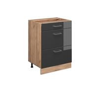 Vicco Mueble bajo de Cocina R-Line, Antracita Alto Brillo/Roble Dorado, 60 cm con cajones, sin encimera
