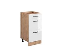 Vicco Mueble bajo de Cocina R-Line, Blanco Alto Brillo, 40 cm | 3 Cajones · Sin encimera · Patas regulables en altura · ✓ Fácil acceso · ✓ Libremente combinable