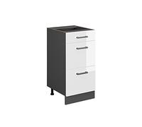 Vicco Mueble bajo de Cocina R-Line, Blanco Alto Brillo, 40 cm | 3 Cajones · Sin encimera · Patas regulables en altura · ✓ Fácil acceso · ✓ Libremente combinable