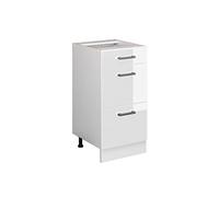 Vicco Mueble bajo de Cocina R-Line, Blanco Alto Brillo, 40 cm | 3 Cajones · Sin encimera · Patas regulables en altura · ✓ Fácil acceso · ✓ Libremente combinable