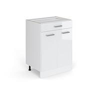 Vicco Mueble bajo de Cocina R-Line, Blanco Alto Brillo, 60 cm con cajón, sin encimera, para combinación Libre Dentro de Sistemas de Cocina modulares