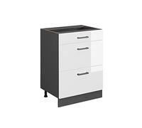 Vicco Mueble bajo de Cocina R-Line, Blanco Alto Brillo, 60 cm con cajones, sin encimera, para combinación Libre Dentro de Sistemas de Cocina modulares