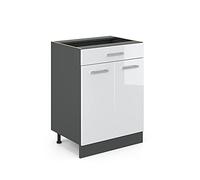 Vicco Mueble bajo de Cocina R-Line, Blanco Alto Brillo/Antracita, 60 cm con cajón, sin encimera