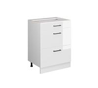 Vicco Mueble bajo de Cocina R-Line, Blanco Alto Brillo/Blanco, 60 cm con cajones, sin encimera