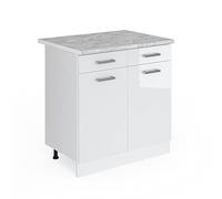 Vicco Mueble bajo de Cocina R-Line, Blanco Alto Brillo/Blanco, 80 cm, ET Mármol