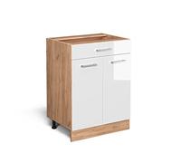 Vicco Mueble bajo de Cocina R-Line, Blanco Alto Brillo/Roble Dorado, 60 cm con cajón, sin encimera