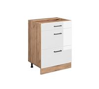 Vicco Mueble bajo de Cocina R-Line, Blanco Alto Brillo/Roble Dorado, 60 cm con cajones, sin encimera
