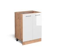 Vicco Mueble bajo de Cocina R-Line, Blanco Alto Brillo/Roble Dorado, 60 cm sin encimera